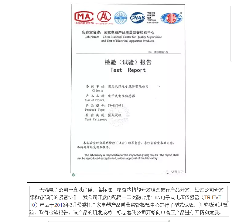 爱游戏网站首页-爱游戏（中国）电子公司10kV电子式传感器通过型式试验-1